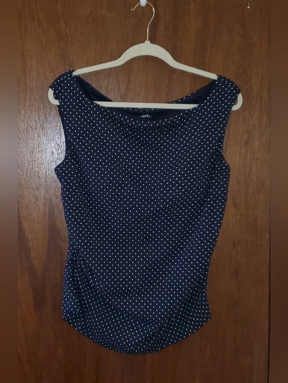 OGL Stretch Cotton Polka Dot Boatneck Ruched Bra Top Navy Blue Sz 2xl EUC - Picture 2 of 4